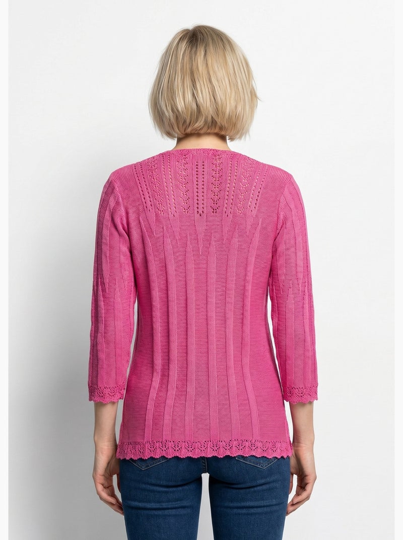 Jersey corto calado de cuello redondo - Afibel Rosa fucsia - Kiabi