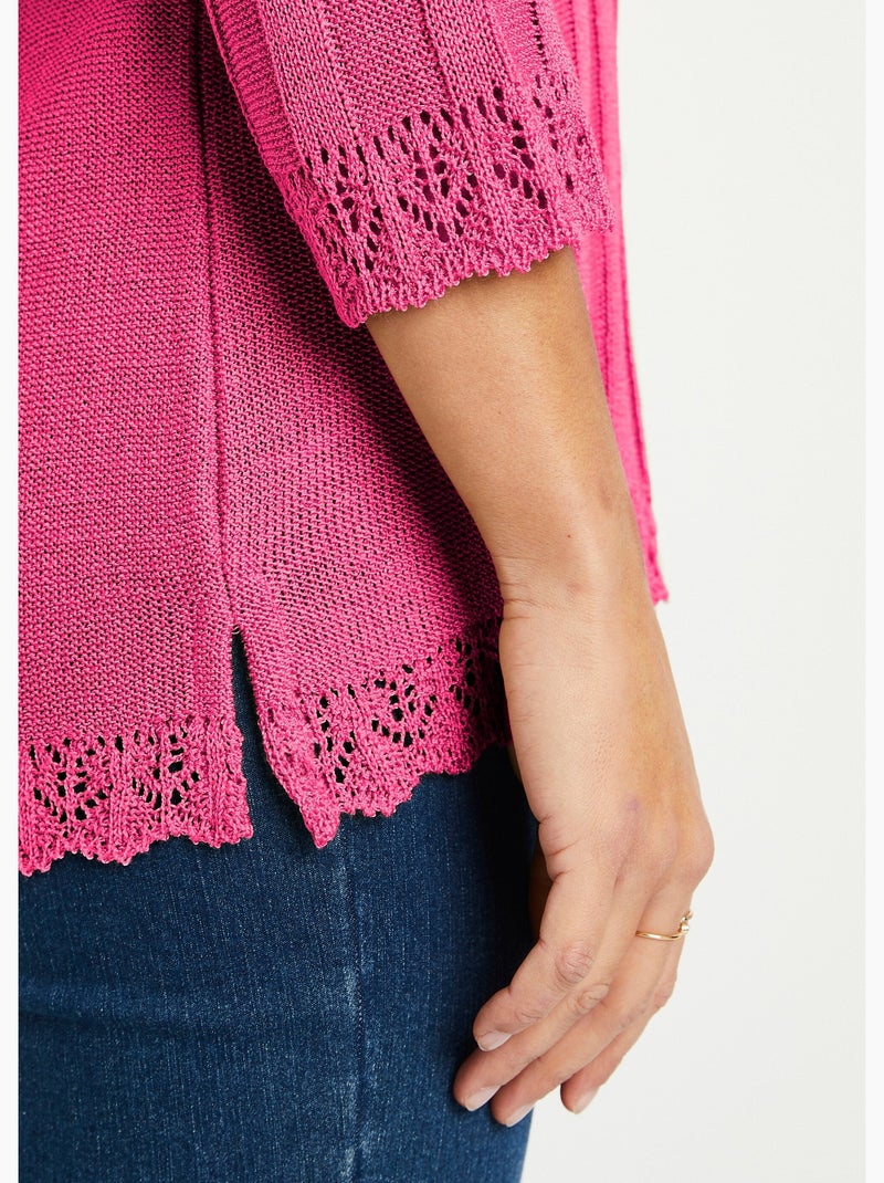 Jersey corto calado de cuello redondo - Afibel Rosa fucsia - Kiabi