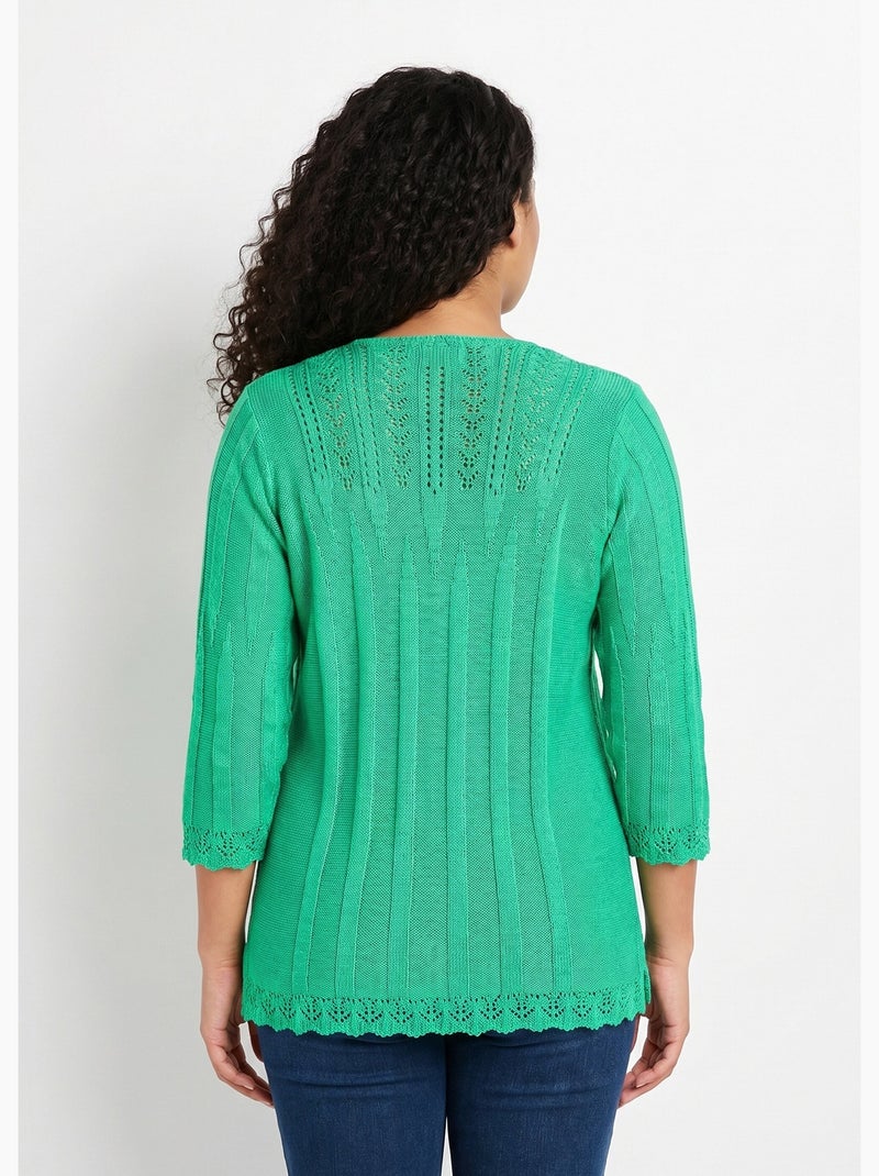 Jersey corto calado de cuello redondo - Afibel Verde - Kiabi