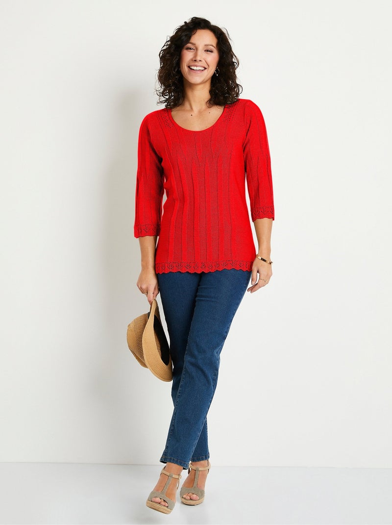 Jersey corto calado de cuello redondo Coral - Kiabi