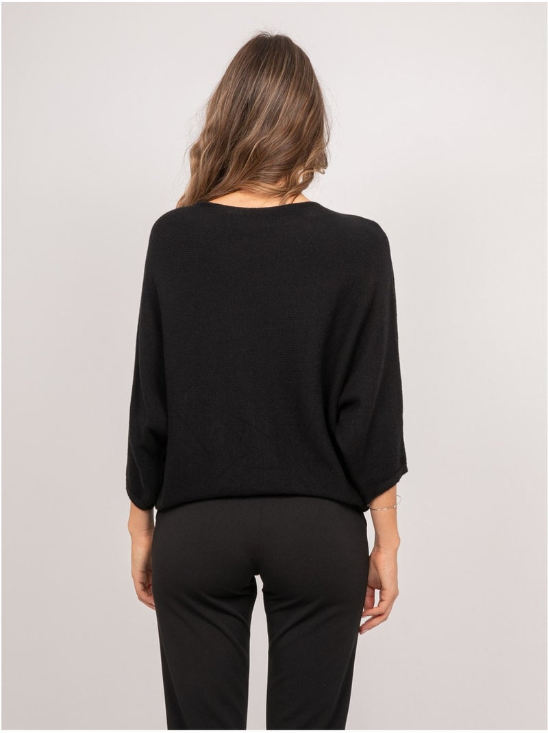 Jersey corto con bajo cruzado y mangas murciélago kendy Negro - Kiabi