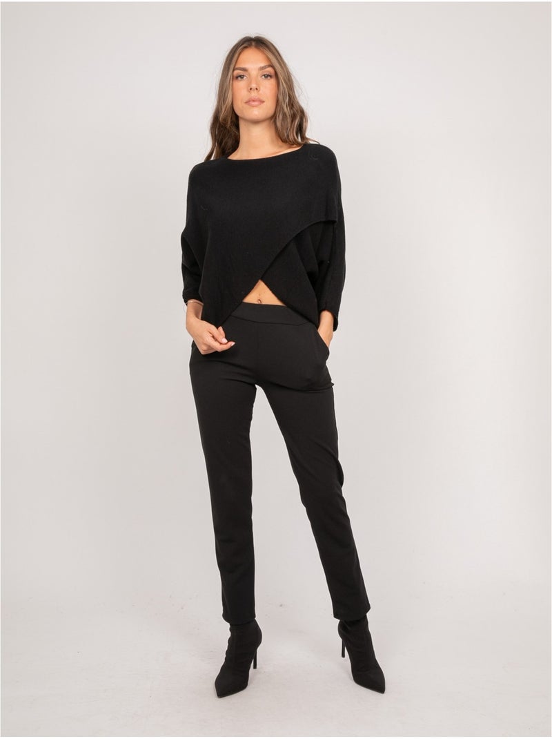 Jersey corto con bajo cruzado y mangas murciélago kendy Negro - Kiabi