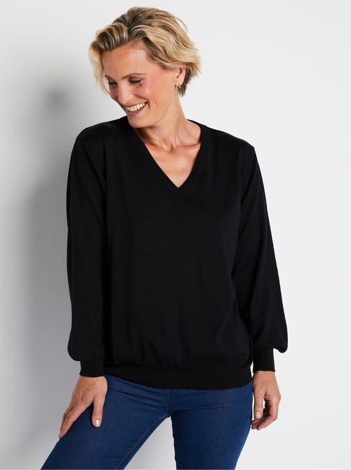 Jersey corto con cuello de pico y lana merino - Afibel - Kiabi