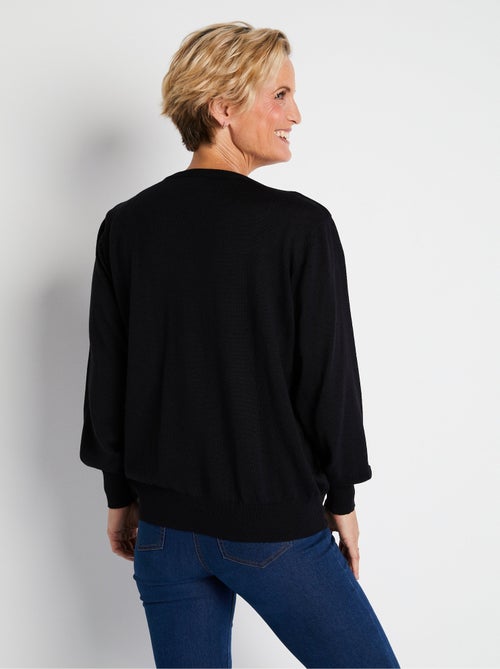 Jersey corto con cuello de pico y lana merino - Afibel - Kiabi
