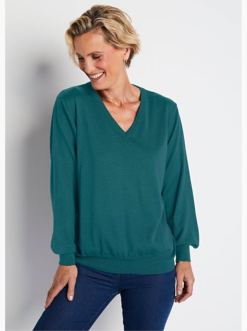 Jersey corto con cuello de pico y lana merino - Afibel - Kiabi