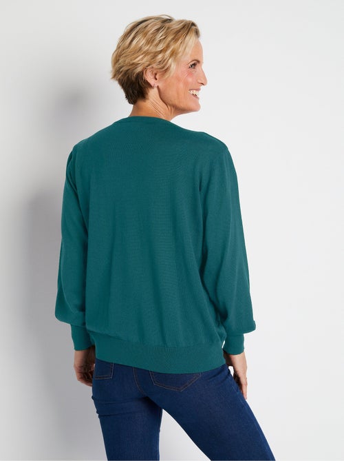 Jersey corto con cuello de pico y lana merino - Afibel - Kiabi