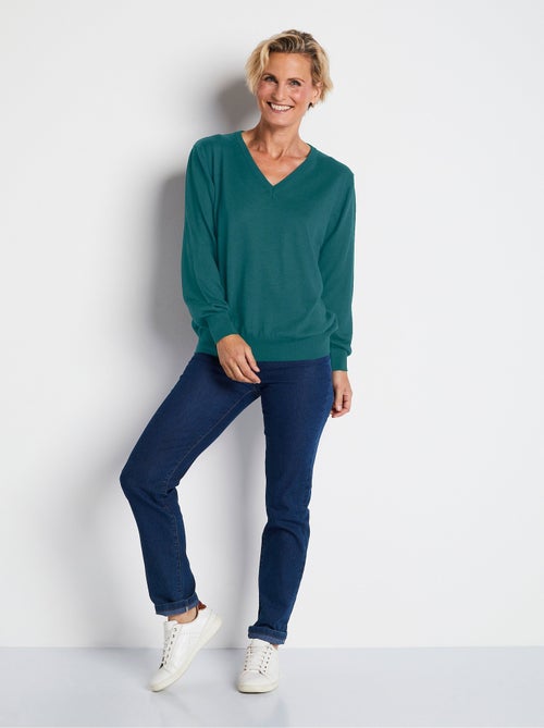 Jersey corto con cuello de pico y lana merino - Afibel - Kiabi
