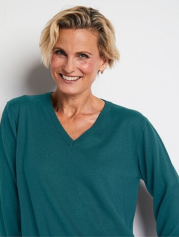 Jersey corto con cuello de pico y lana merino