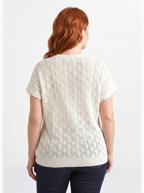 Jersey corto de algodón con cuello redondo calado y efecto crochet - Afibel - Kiabi