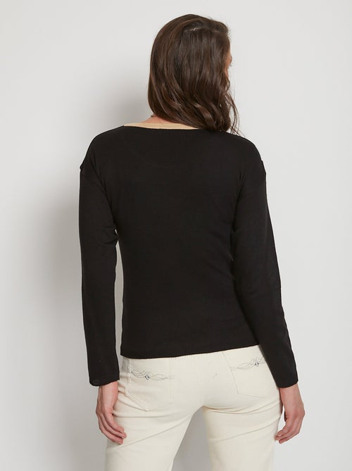 Jersey corto de jacquard con strass y cuello redondo - Afibel - Kiabi