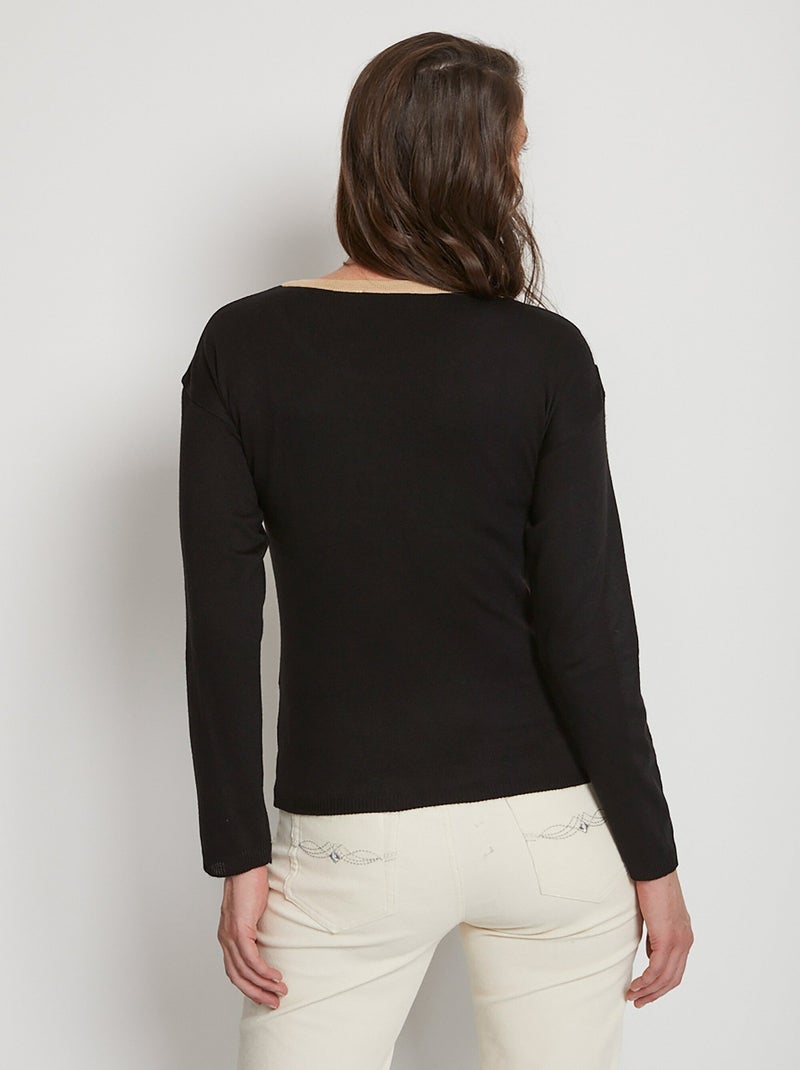 Jersey corto de jacquard con strass y cuello redondo - Afibel Negro - Kiabi