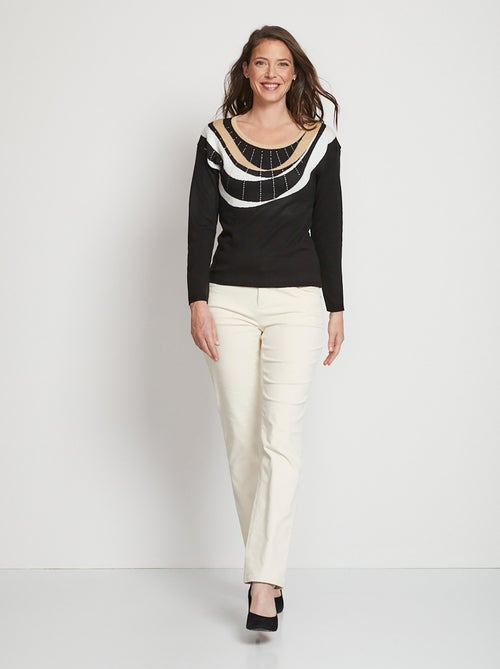 Jersey corto de jacquard con strass y cuello redondo - Afibel - Kiabi