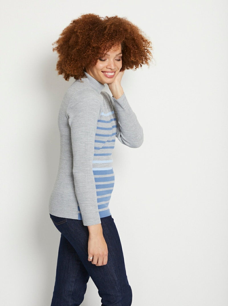 Jersey corto de punto canalé con cuello alto - Afibel Azul - Kiabi