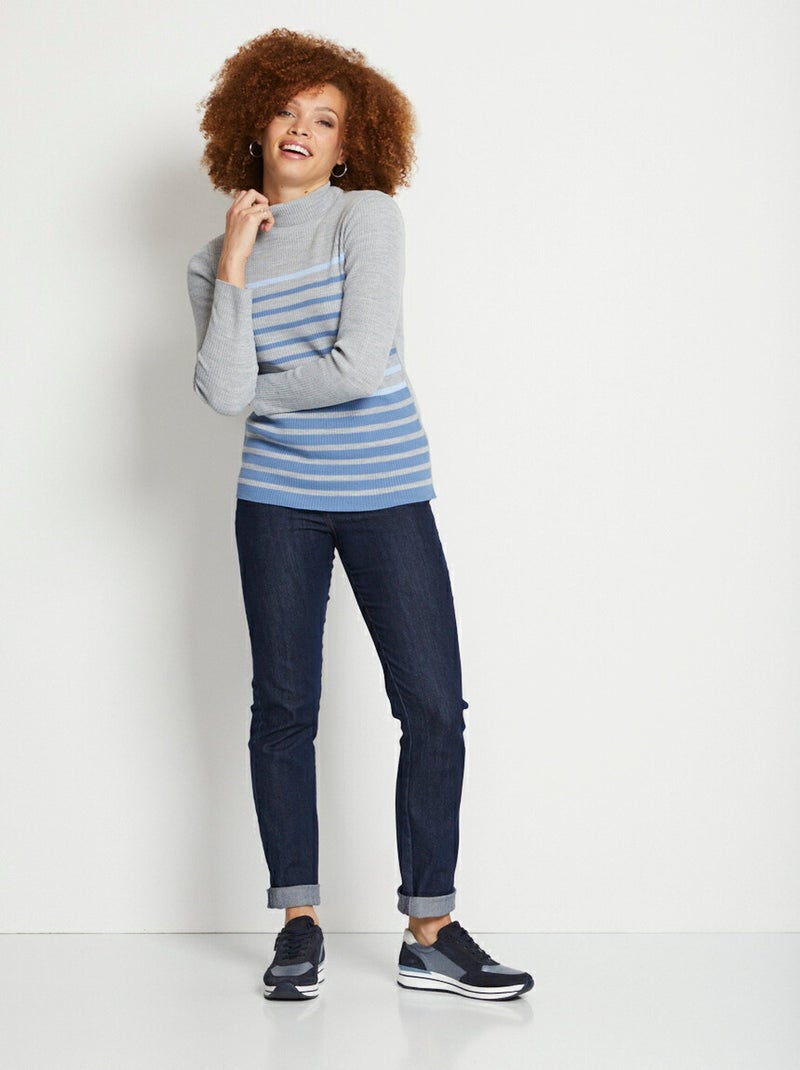Jersey corto de punto canalé con cuello alto - Afibel Azul - Kiabi