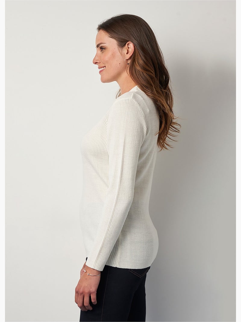 Jersey corto de punto canalé con cuello alto - Afibel Crudo - Kiabi