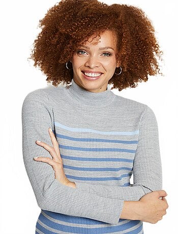 Jersey corto de punto canalé con cuello alto - Afibel