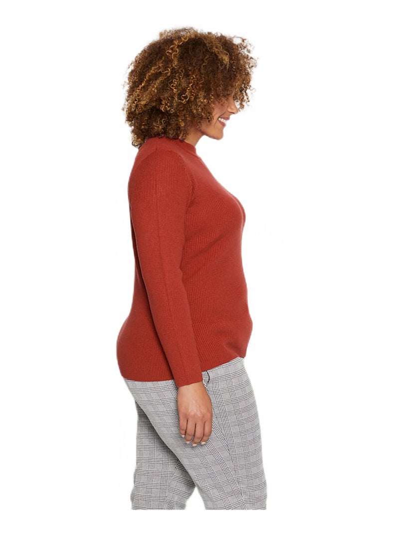Jersey corto de punto canalé con cuello alto - Afibel Naranja - Kiabi