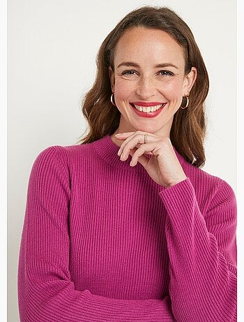 Jersey corto de punto canalé con cuello alto - Afibel