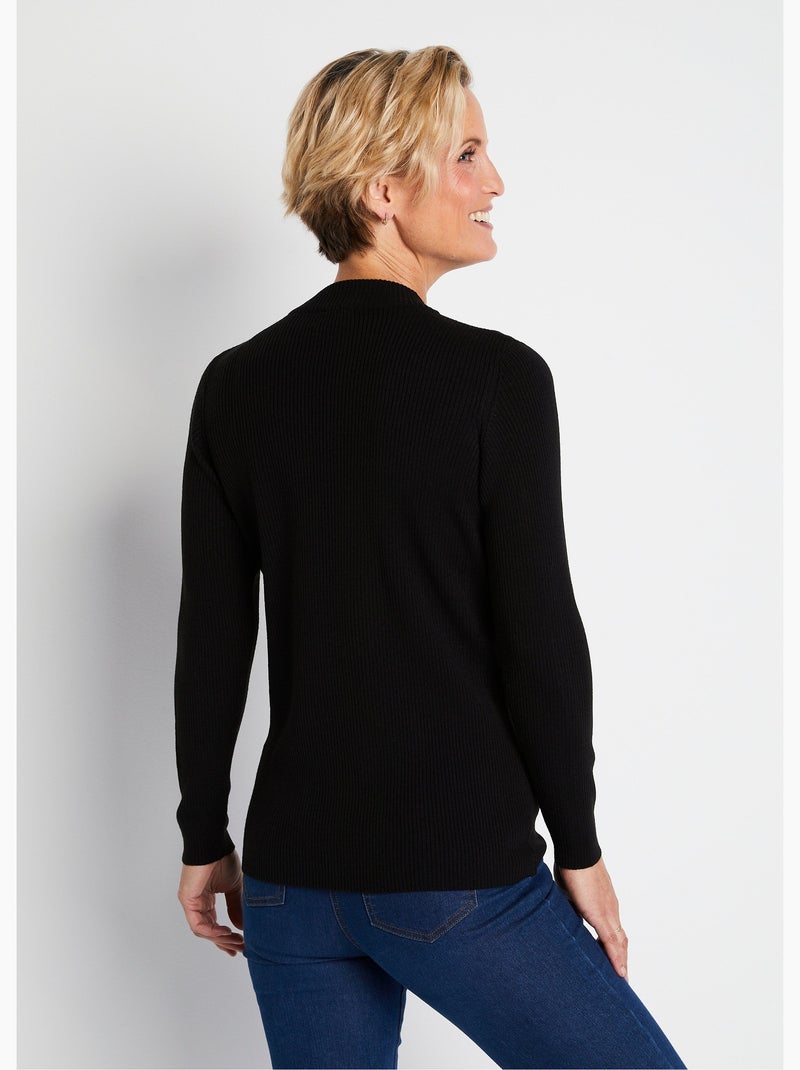 Jersey corto de punto canalé con cuello alto - Afibel Negro - Kiabi