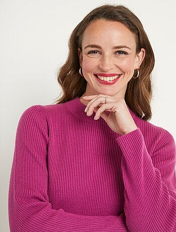 Jersey corto de punto canalé con cuello alto - Afibel