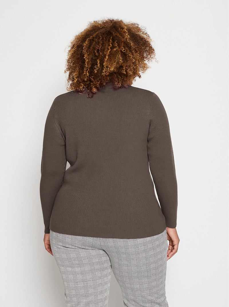 Jersey corto de punto canalé con cuello alto - Afibel Taupe - Kiabi