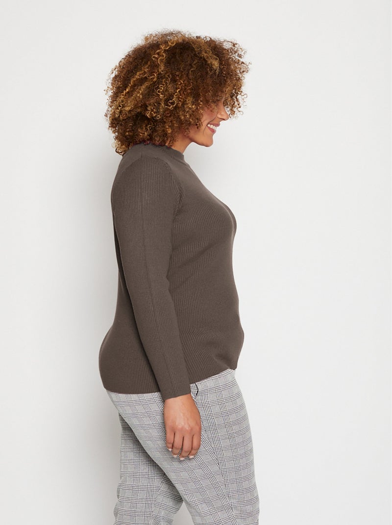 Jersey corto de punto canalé con cuello alto - Afibel Taupe - Kiabi