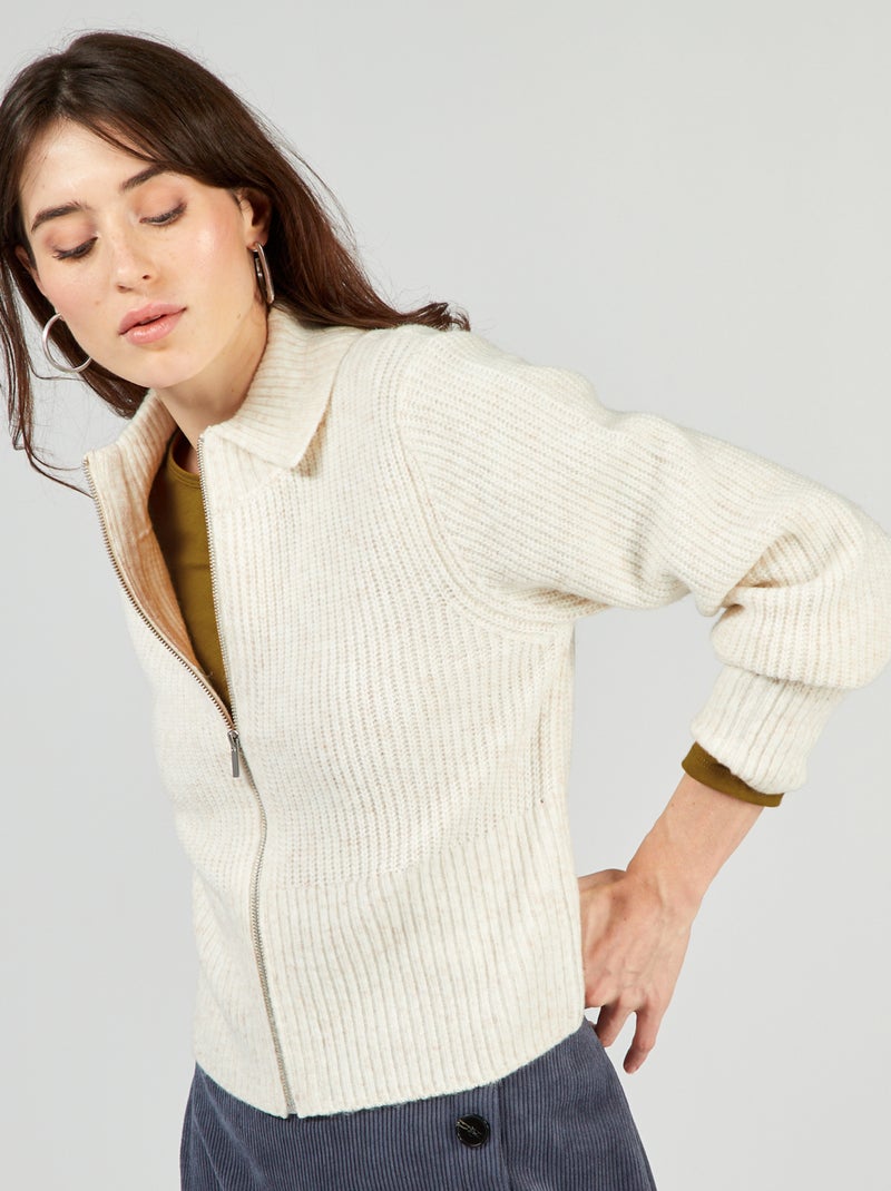 Jersey corto de punto con cremallera BEIGE - Kiabi