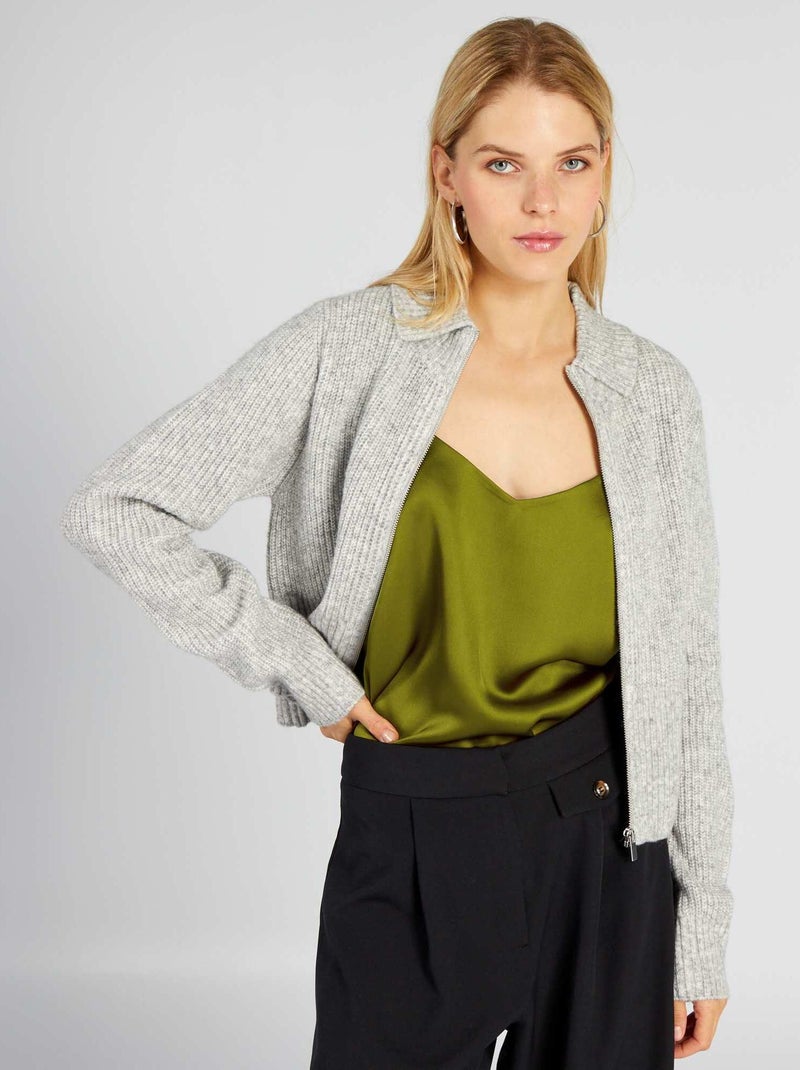 Jersey corto de punto con cremallera GRIS - Kiabi