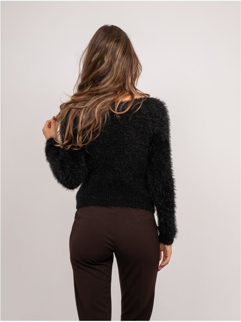 Jersey corto de punto peludo con escote despejado kynaelle Negro - Kiabi