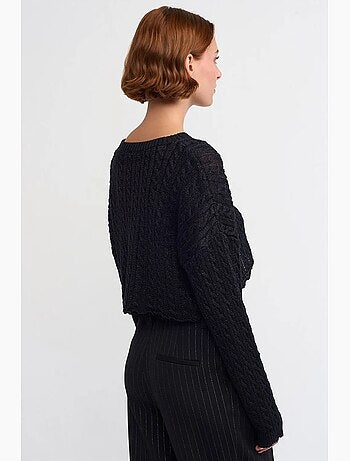 Jersey corto de punto trenzado con cuello redondo dilvin