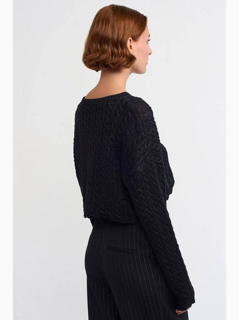 Jersey corto de punto trenzado con cuello redondo dilvin Negro - Kiabi
