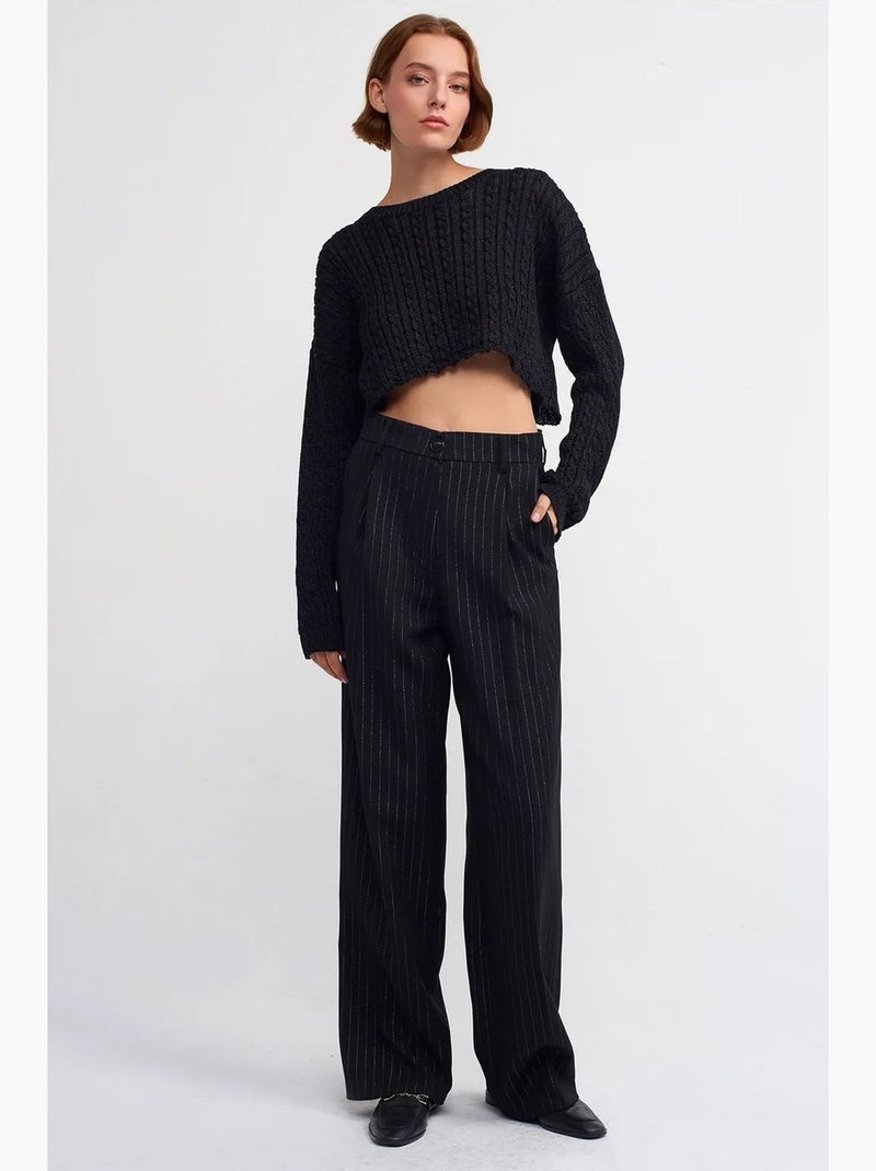 Jersey corto de punto trenzado con cuello redondo dilvin Negro - Kiabi