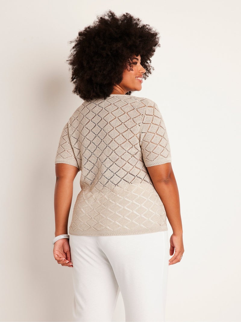 Jersey corto fino calado con manga corta. - Afibel Beige - Kiabi