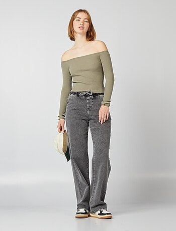 Jersey crop top cuello bardot