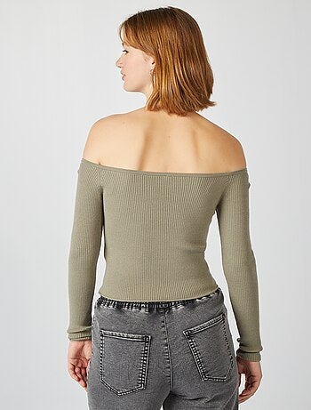 Jersey crop top cuello bardot