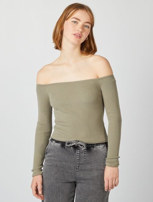 Jersey crop top cuello bardot - Kiabi