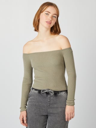 Jersey crop top cuello bardot