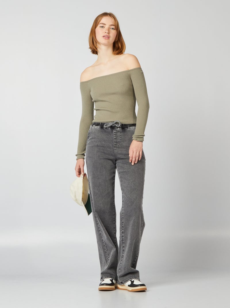 Jersey crop top cuello bardot VERDE - Kiabi