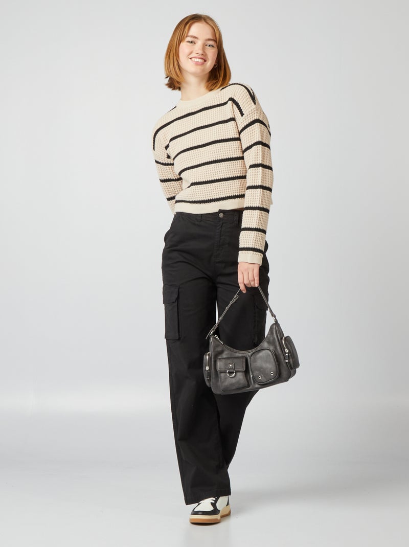 Jersey crop top de punto de fantasía BEIGE - Kiabi