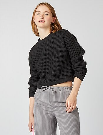 Jersey crop top de punto de fantasía