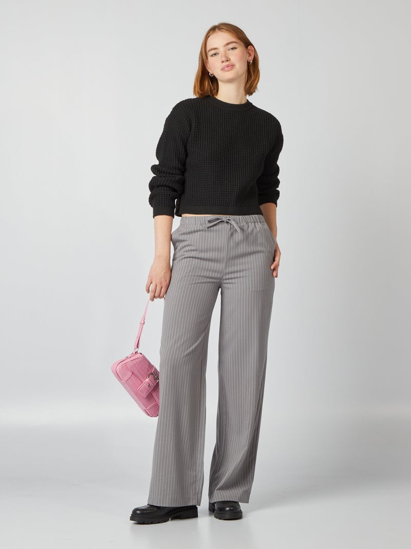 Jersey crop top de punto de fantasía negro - Kiabi