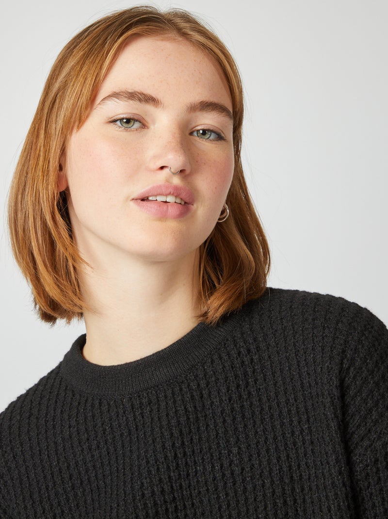 Jersey crop top de punto de fantasía negro - Kiabi