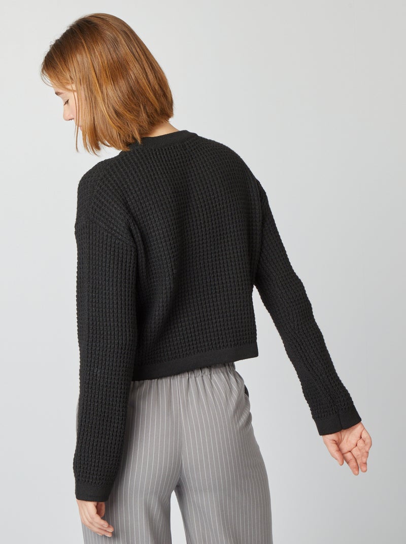 Jersey crop top de punto de fantasía negro - Kiabi