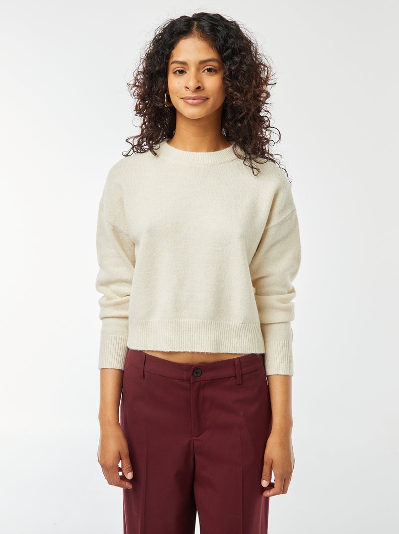 Jersey crop top de punto suave beige - Kiabi