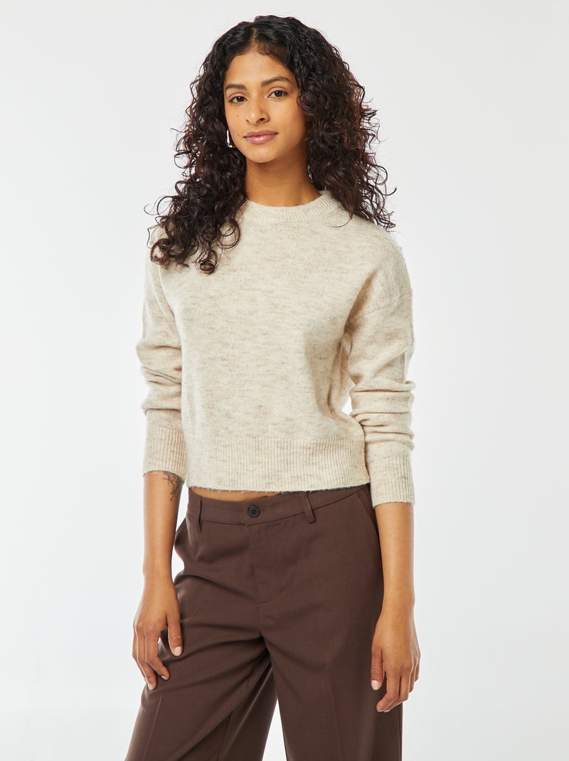Jersey crop top de punto suave Beige - Kiabi