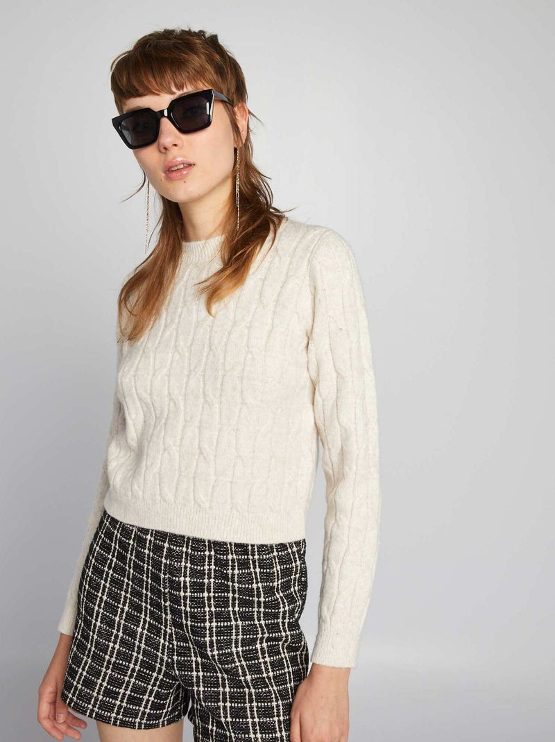 Jersey crop top de punto trenzado BEIGE - Kiabi