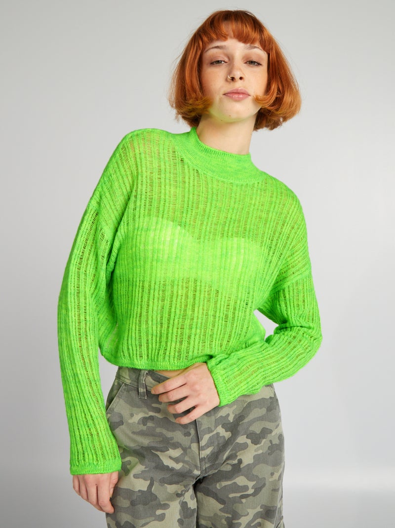Jersey crop top punto fino VERDE - Kiabi
