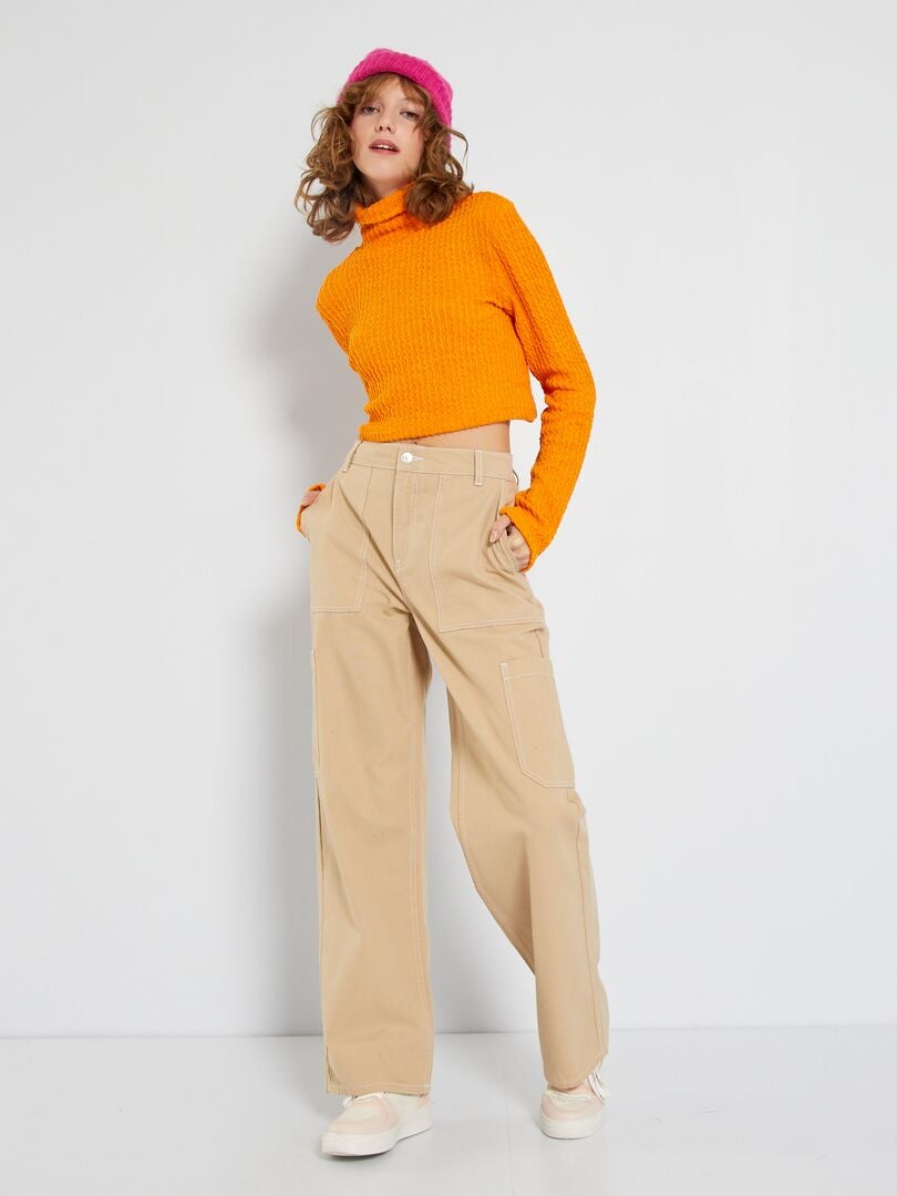 Jersey Cropped Con Cuello Vuelto NARANJA Kiabi 16 00 jersey-cropped-con-cuello-vuelto-naranja-kiabi-16-00