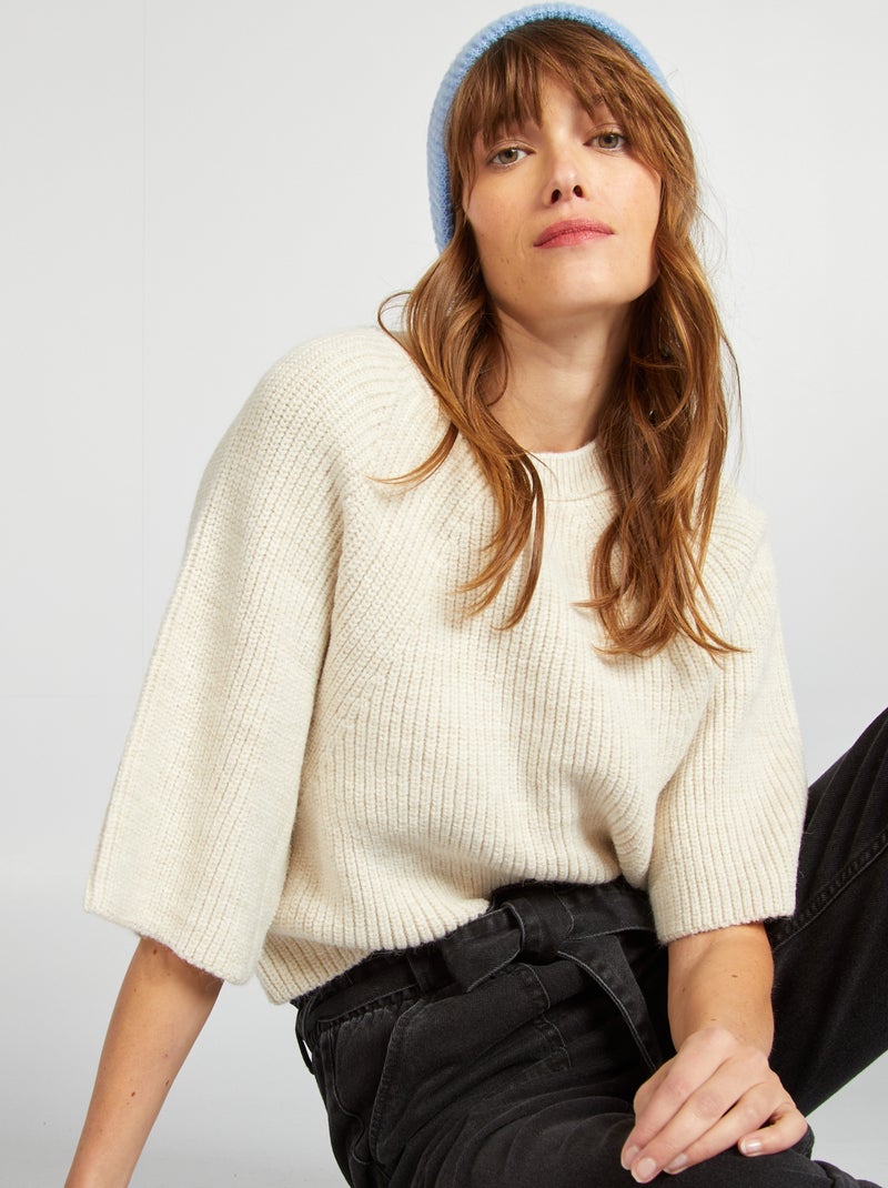 Jersey cropped de punto tricotado BEIGE - Kiabi