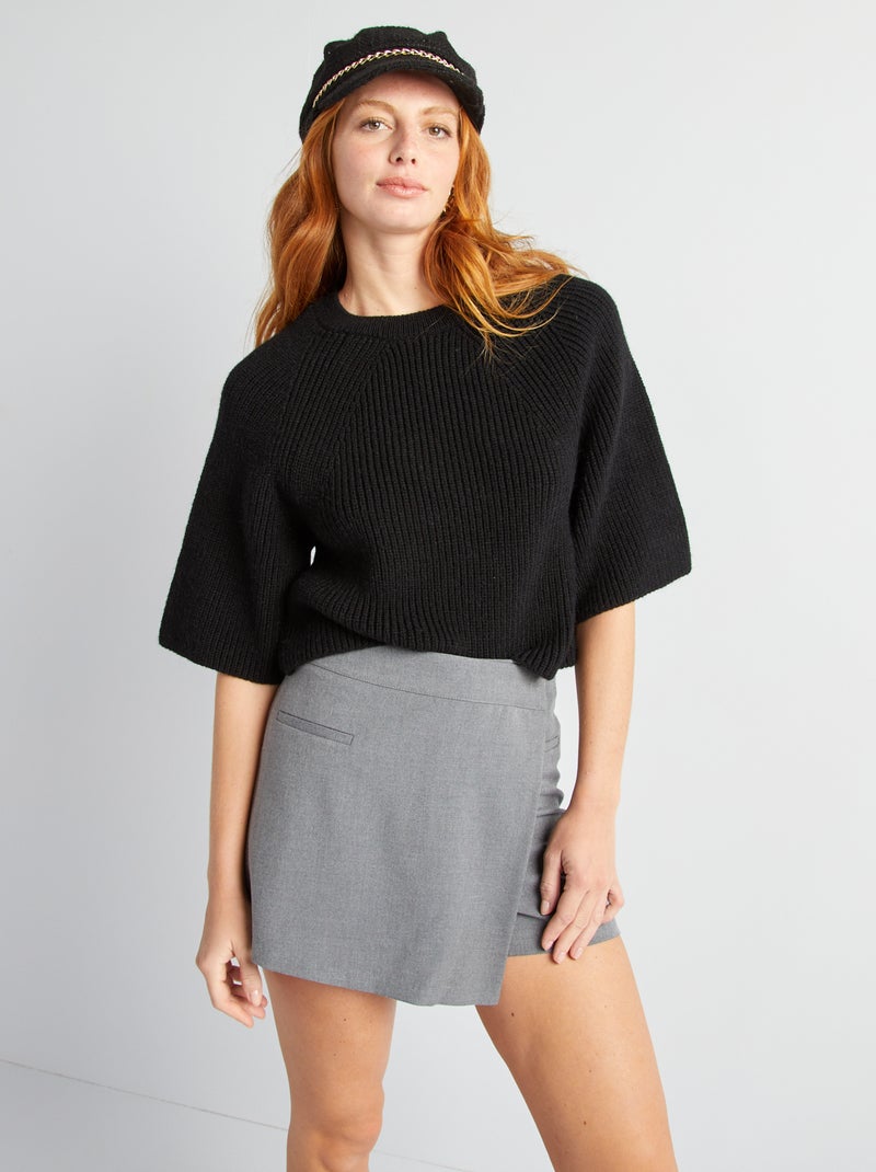 Jersey cropped de punto tricotado negro - Kiabi